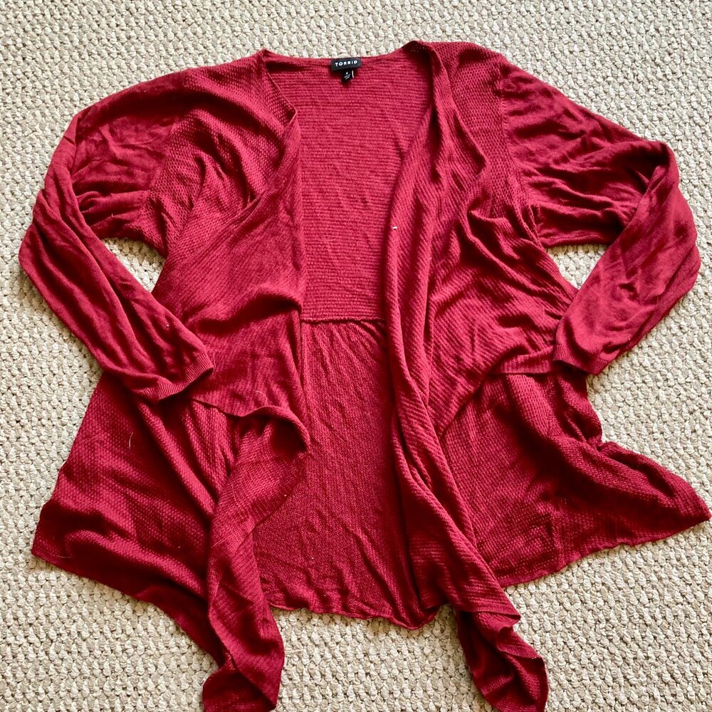 Torrid Womens Pullover Open Front Cardigan Sweater Long Sleeve Size 4 Burgundy